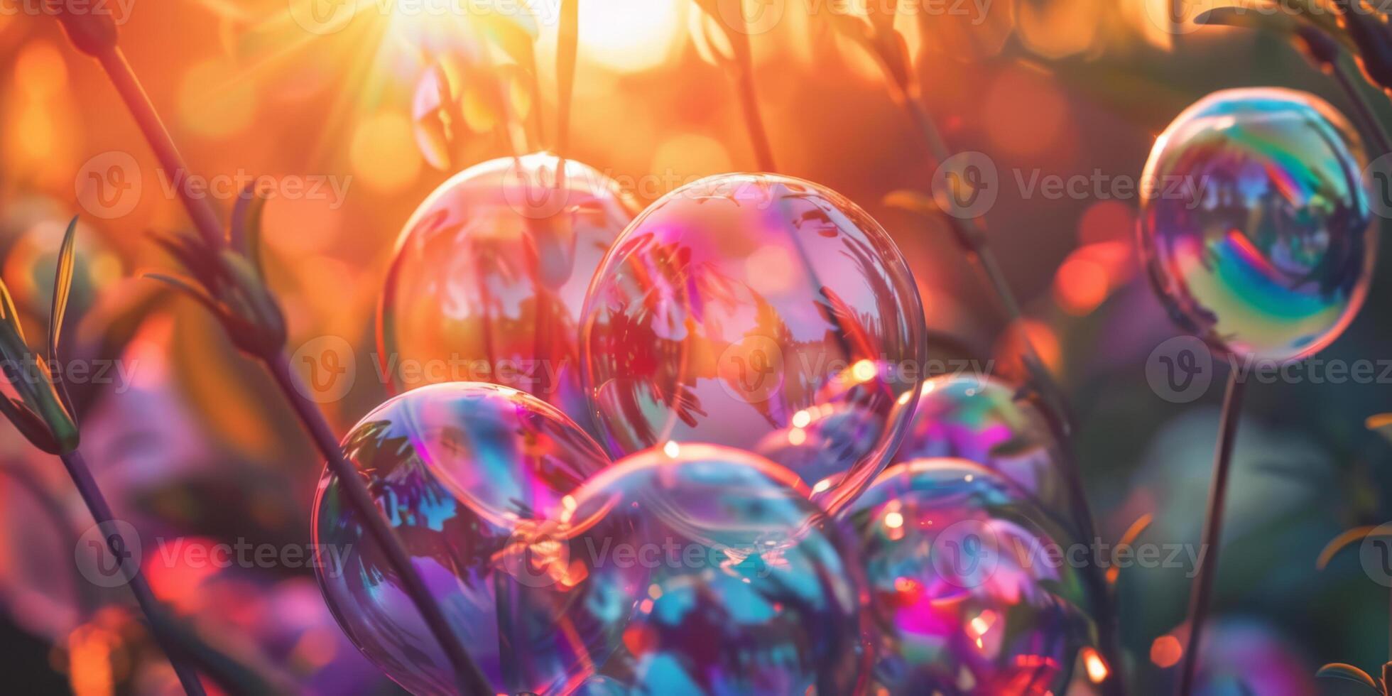 A bunch of colorful bubbles floating in the air photo