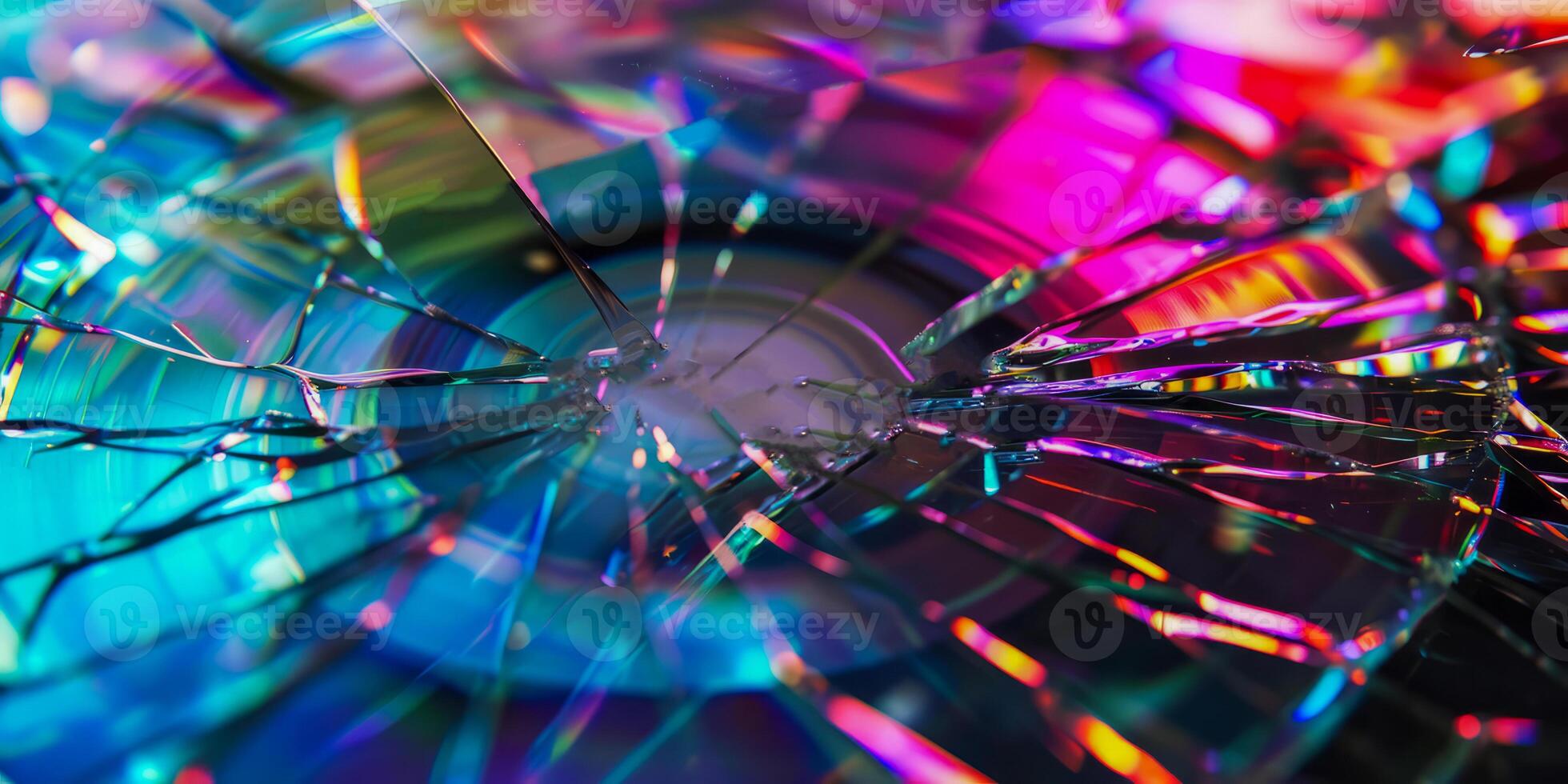 Shattered CD Reflecting a Kaleidoscope of Vibrant Hue photo