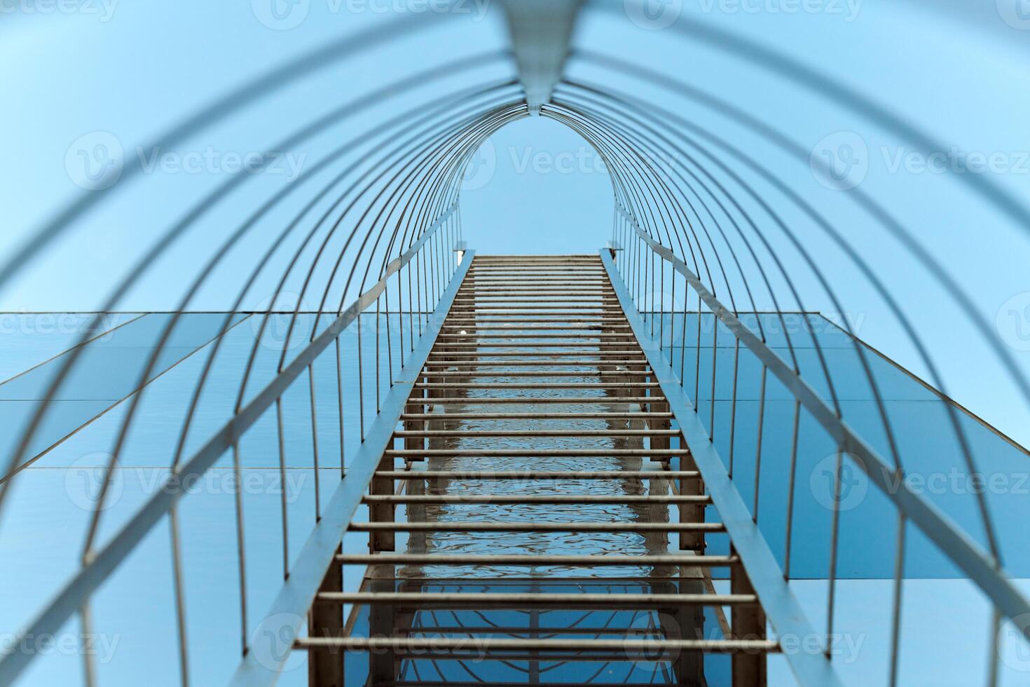 Fire escape staircase, emergency fire exit, bottom view photo