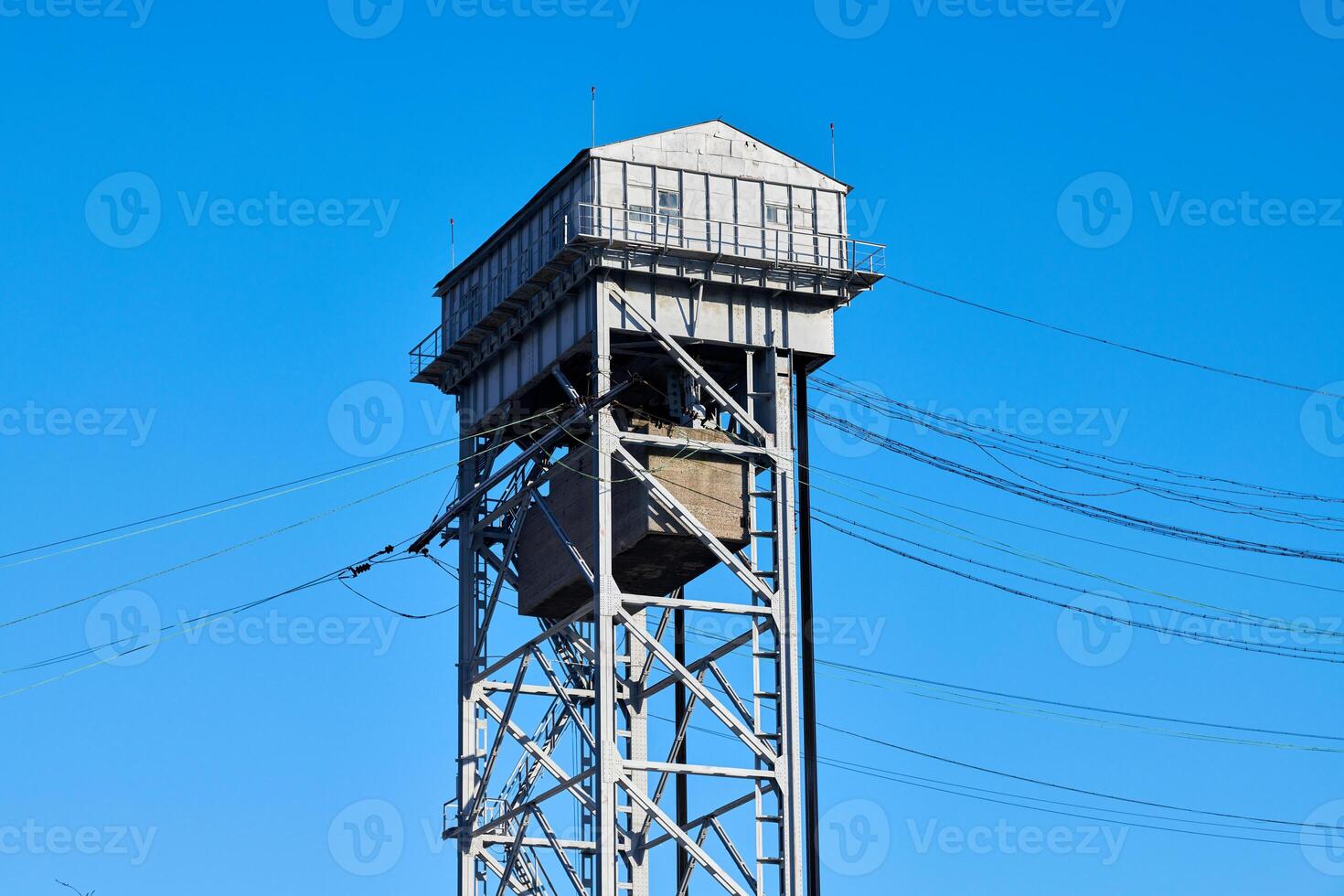 Two-tier vertical lift bridge with railways car road photo