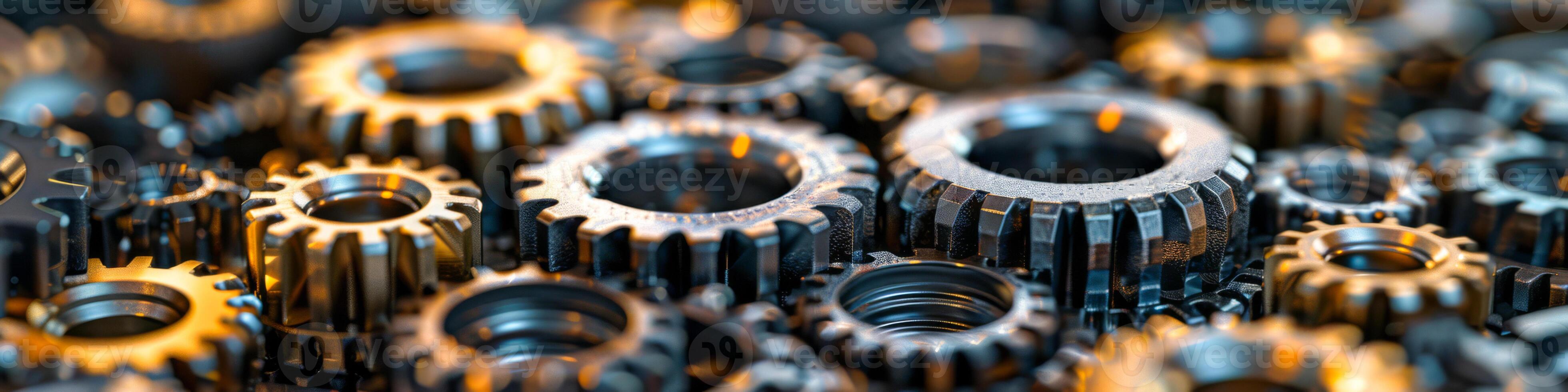 Detailed Machinery Gears and Cogs Close-Up in Engineering Concept photo