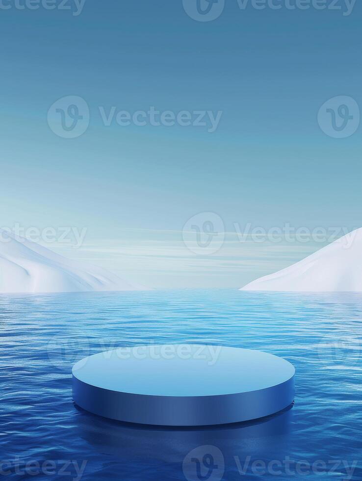 circle product podium with ocean and glacier background photo