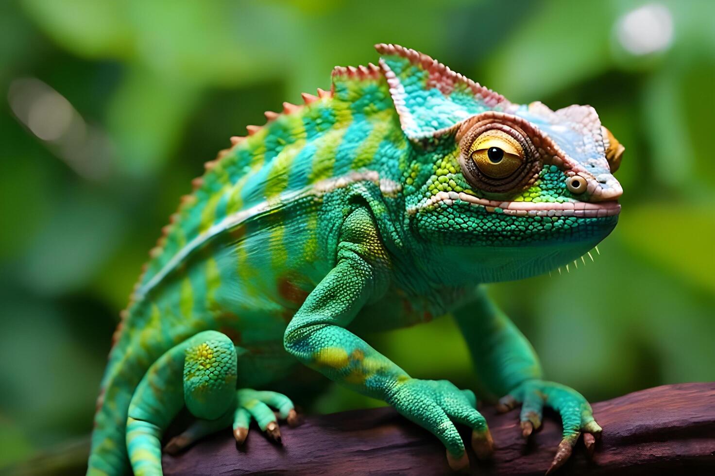 Green Chameleon in forest free images photo