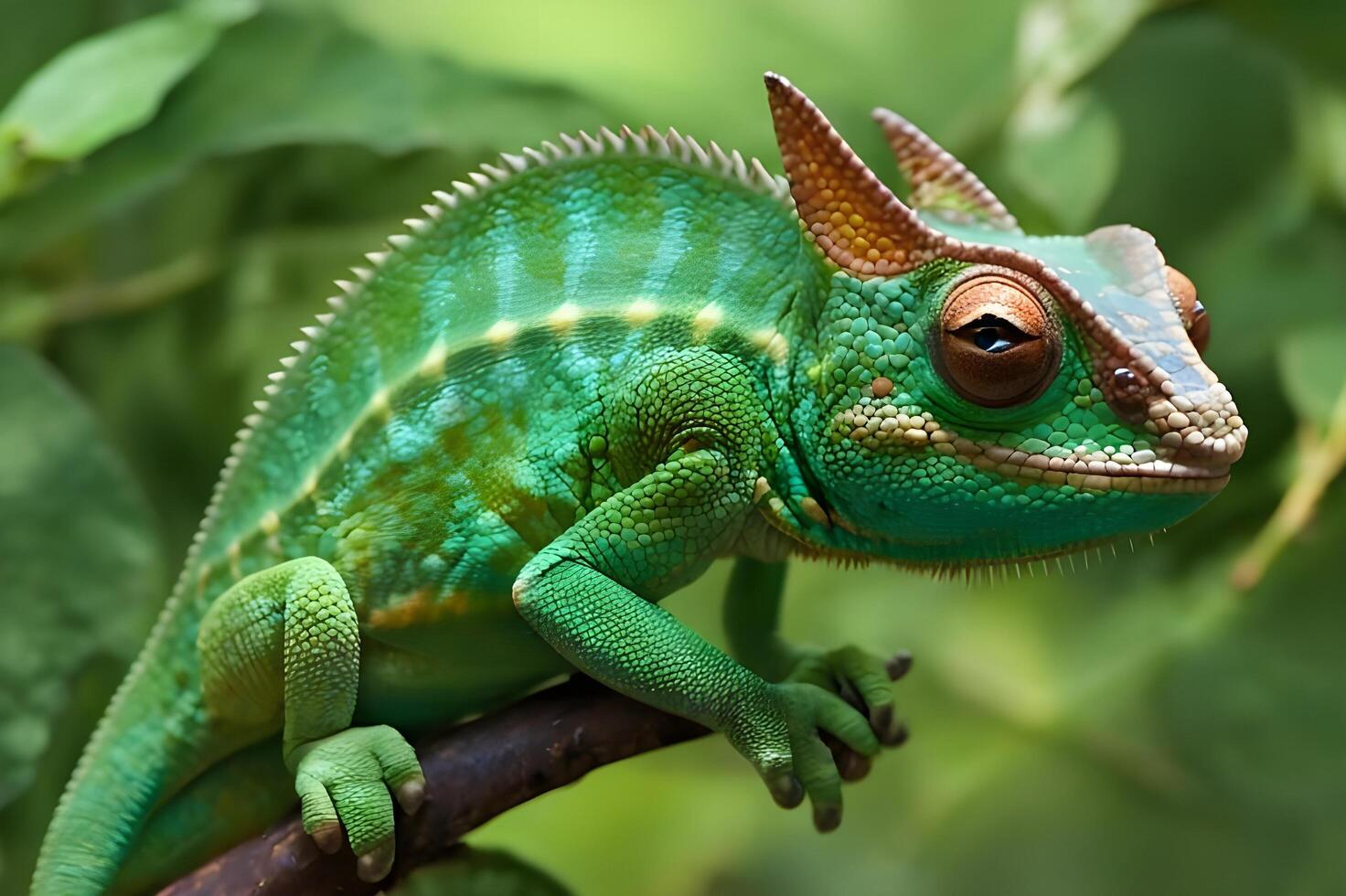 Green Chameleon in forest free images photo