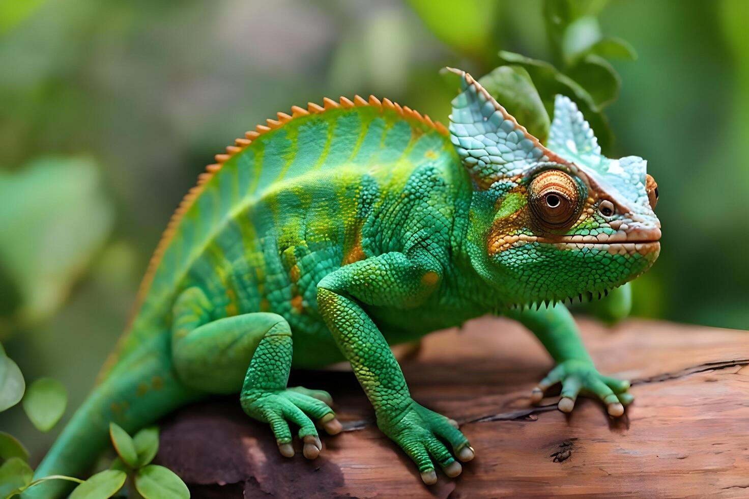 Green Chameleon in forest free images photo