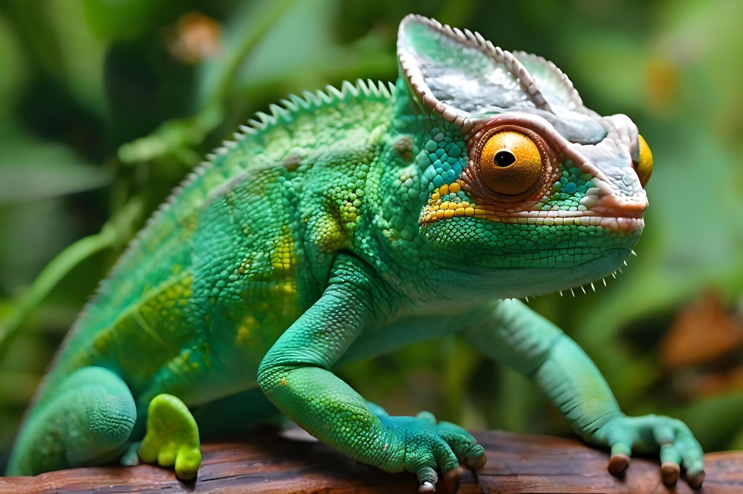 Green Chameleon in forest free images photo