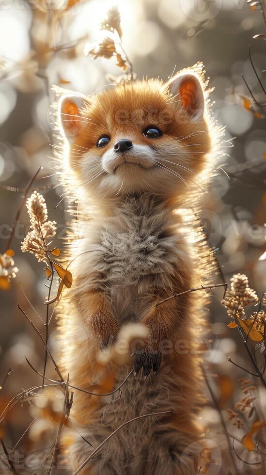 Golden Whiskers. A Majestic Feline Amidst Autumn Bloom photo