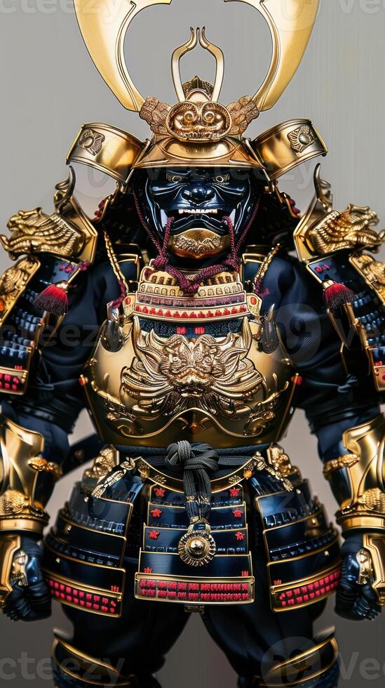 Majestic Samurai Armor Display with Intricate Golden Details photo