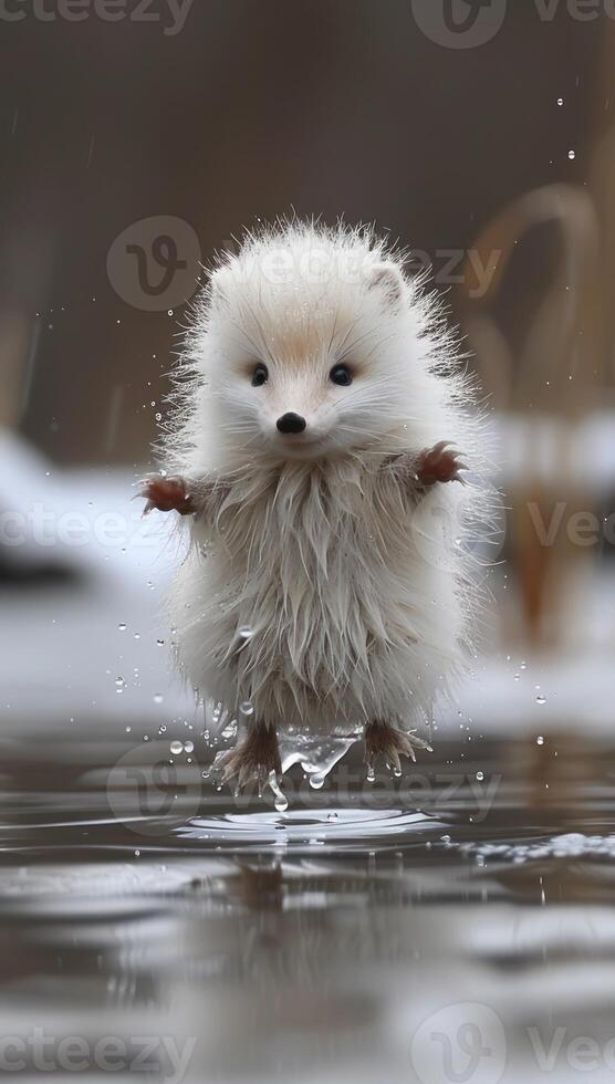 Ethereal Dance of a Winter Hedgehog Amidst Gentle Snowfall photo
