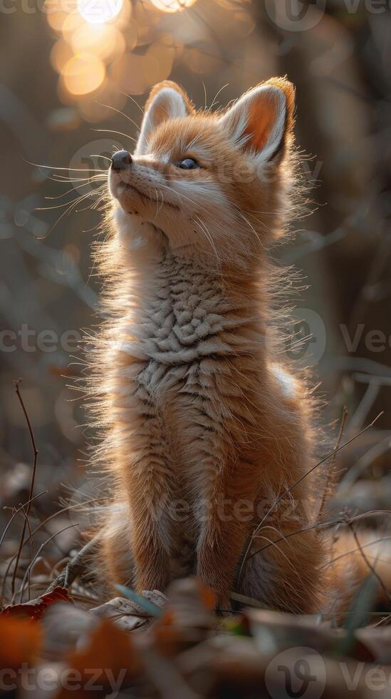 Golden Hour Gaze. A Young Fox Admires the Sunset photo