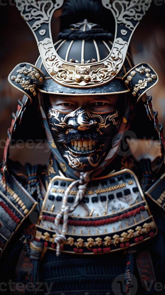 Elegant Samurai Armor Display, Rich in Detail and Craftsmanship photo