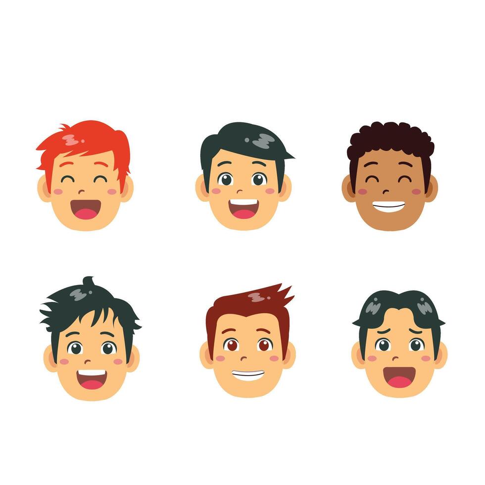 Set of boys happy face , boys Avatar with various hairstyle vector