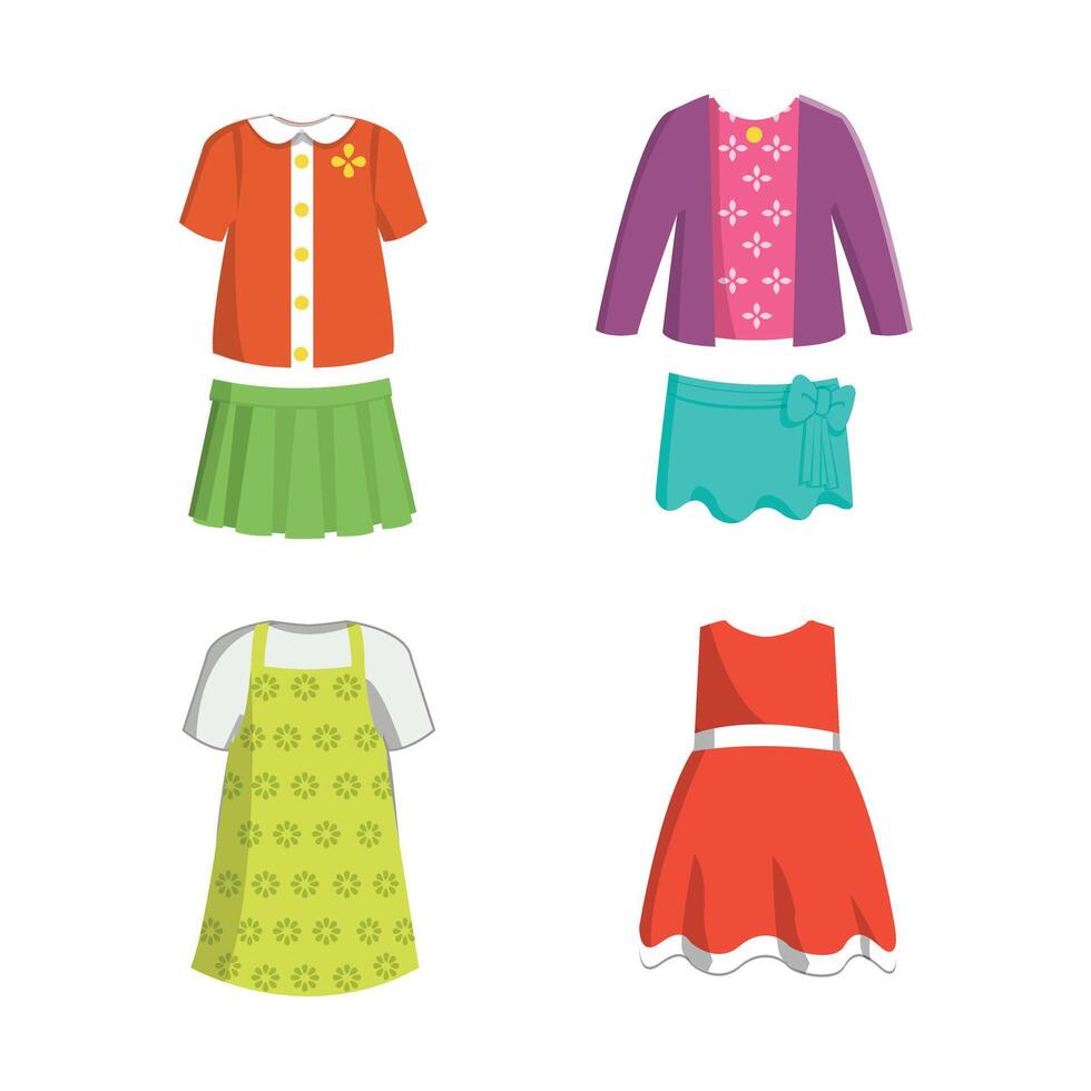 Set of kid's or girl casual clothes. editable , you can mix and match it vector