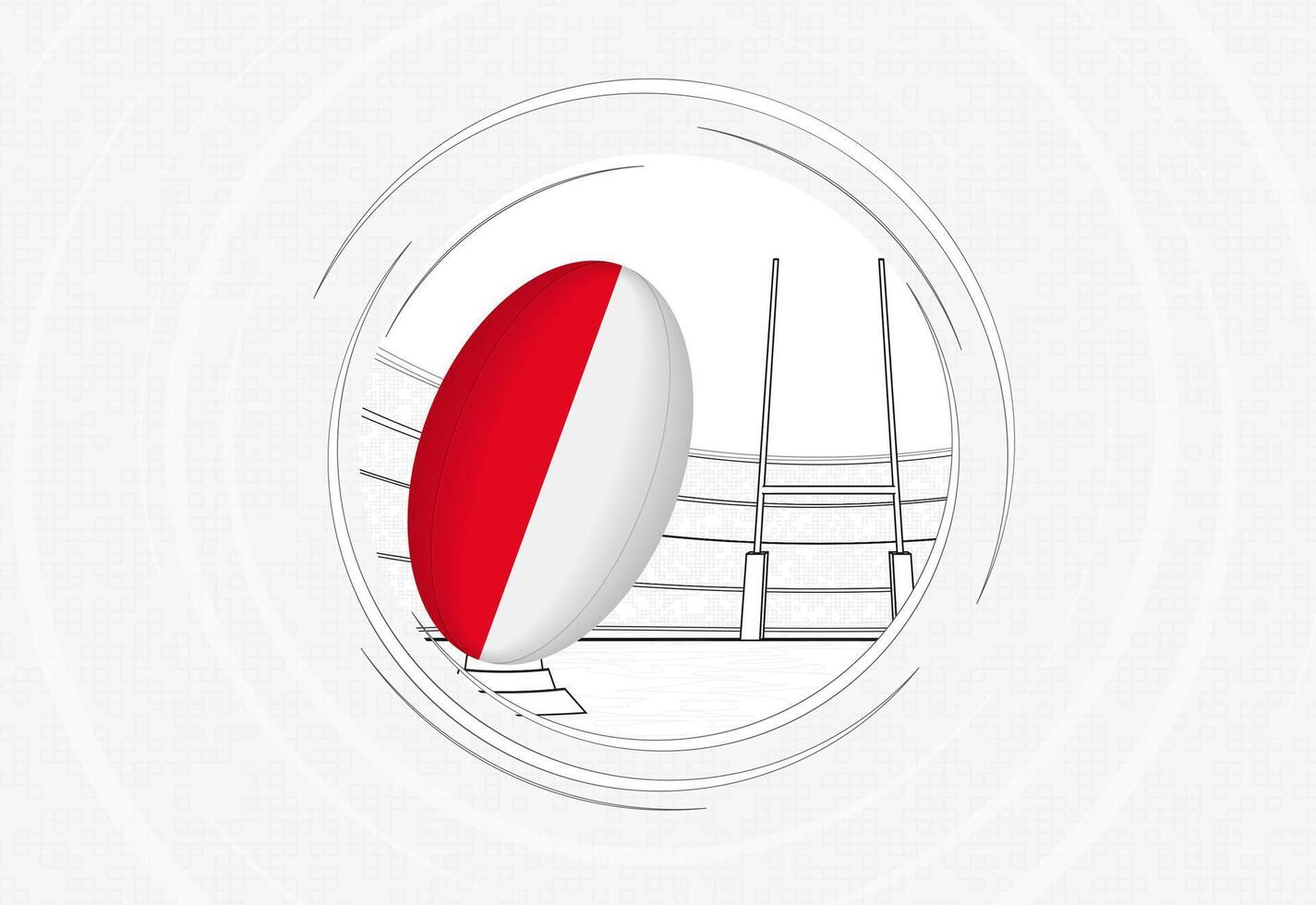 Monaco flag on rugby ball, lined circle rugby icon with ball in a crowded stadium. vector
