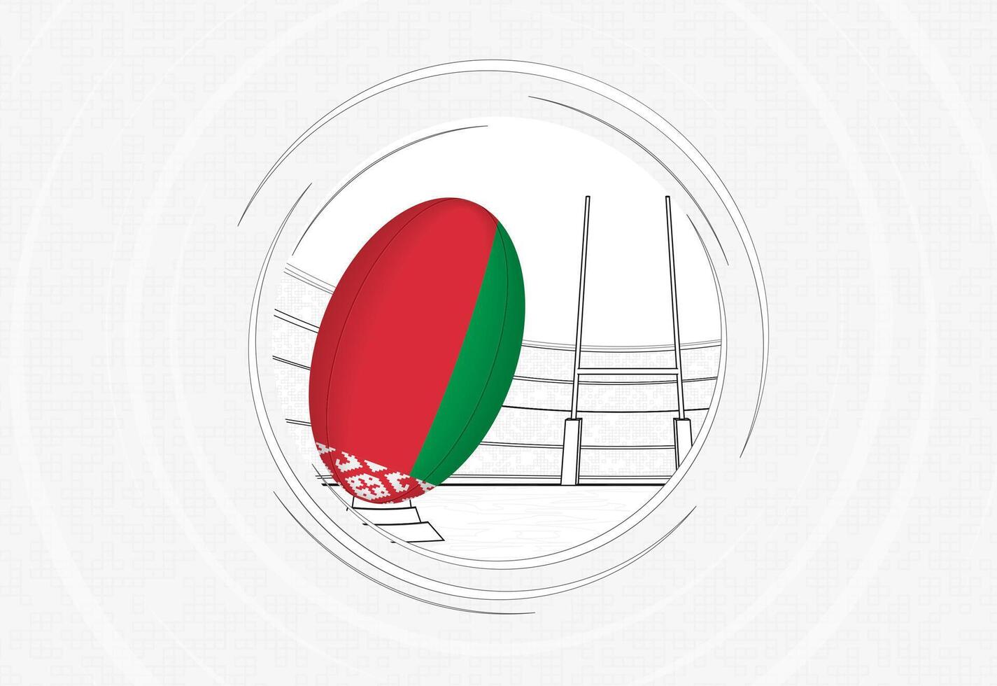 Belarus flag on rugby ball, lined circle rugby icon with ball in a crowded stadium. vector
