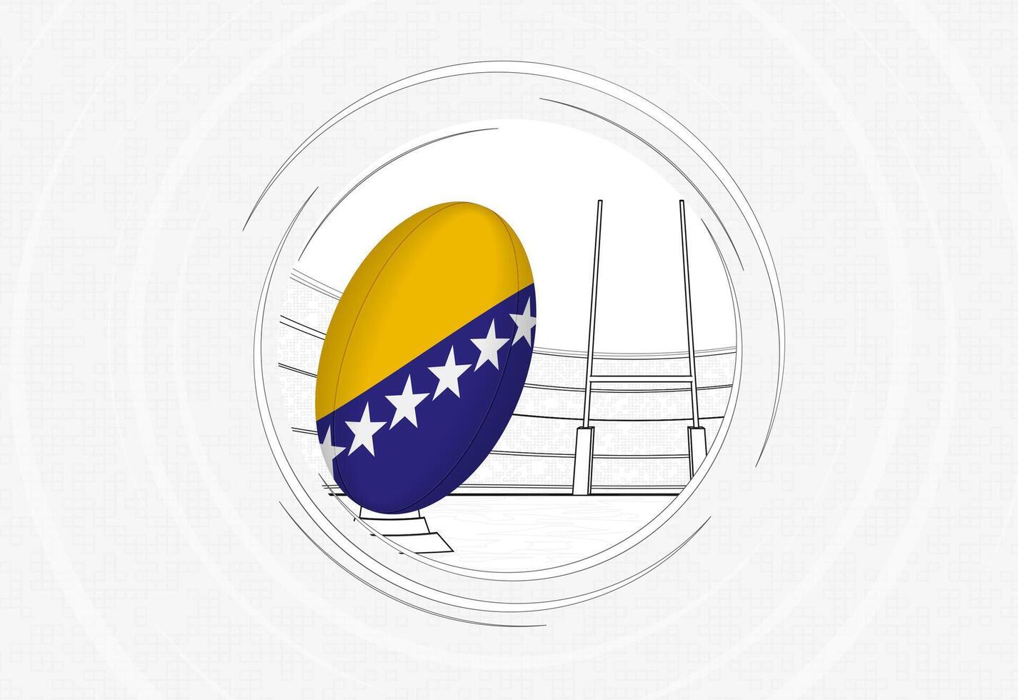 Bosnia and Herzegovina flag on rugby ball, lined circle rugby icon with ball in a crowded stadium. vector