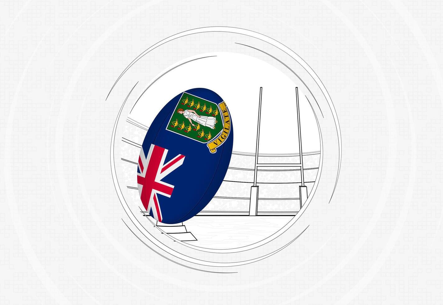 British Virgin Islands flag on rugby ball, lined circle rugby icon with ball in a crowded stadium. vector