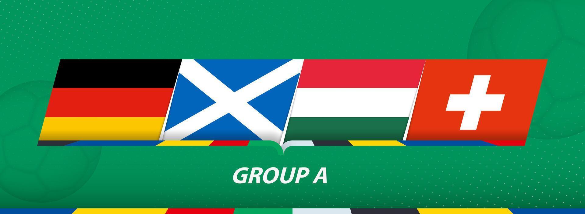 Group A participants of soccer competition on abstract football background. vector