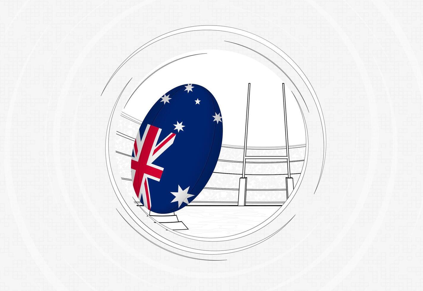 Australia flag on rugby ball, lined circle rugby icon with ball in a crowded stadium. vector