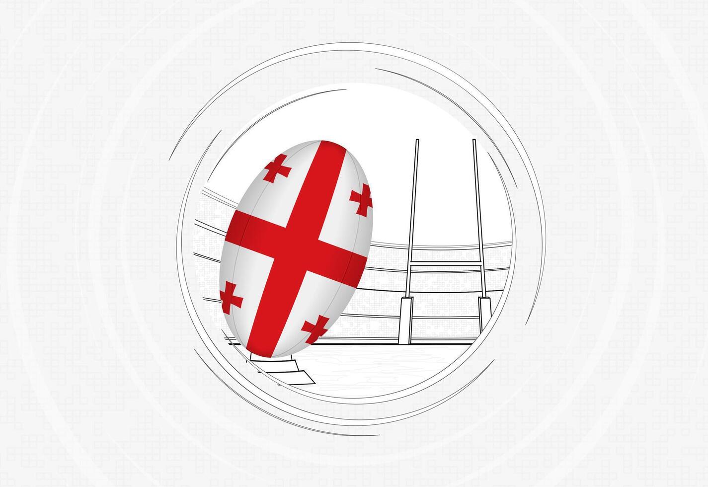 Georgia flag on rugby ball, lined circle rugby icon with ball in a crowded stadium. vector