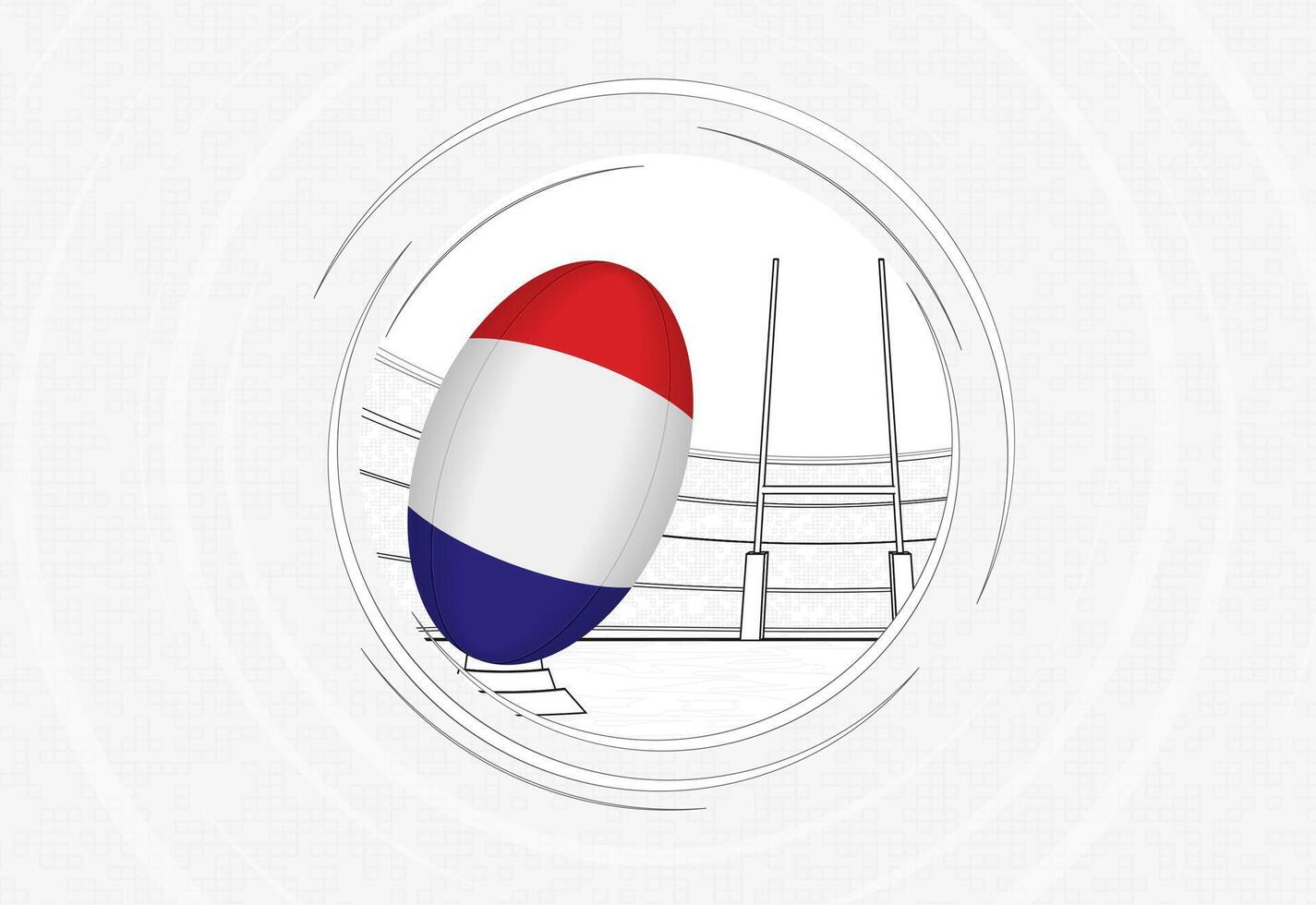 France flag on rugby ball, lined circle rugby icon with ball in a crowded stadium. vector
