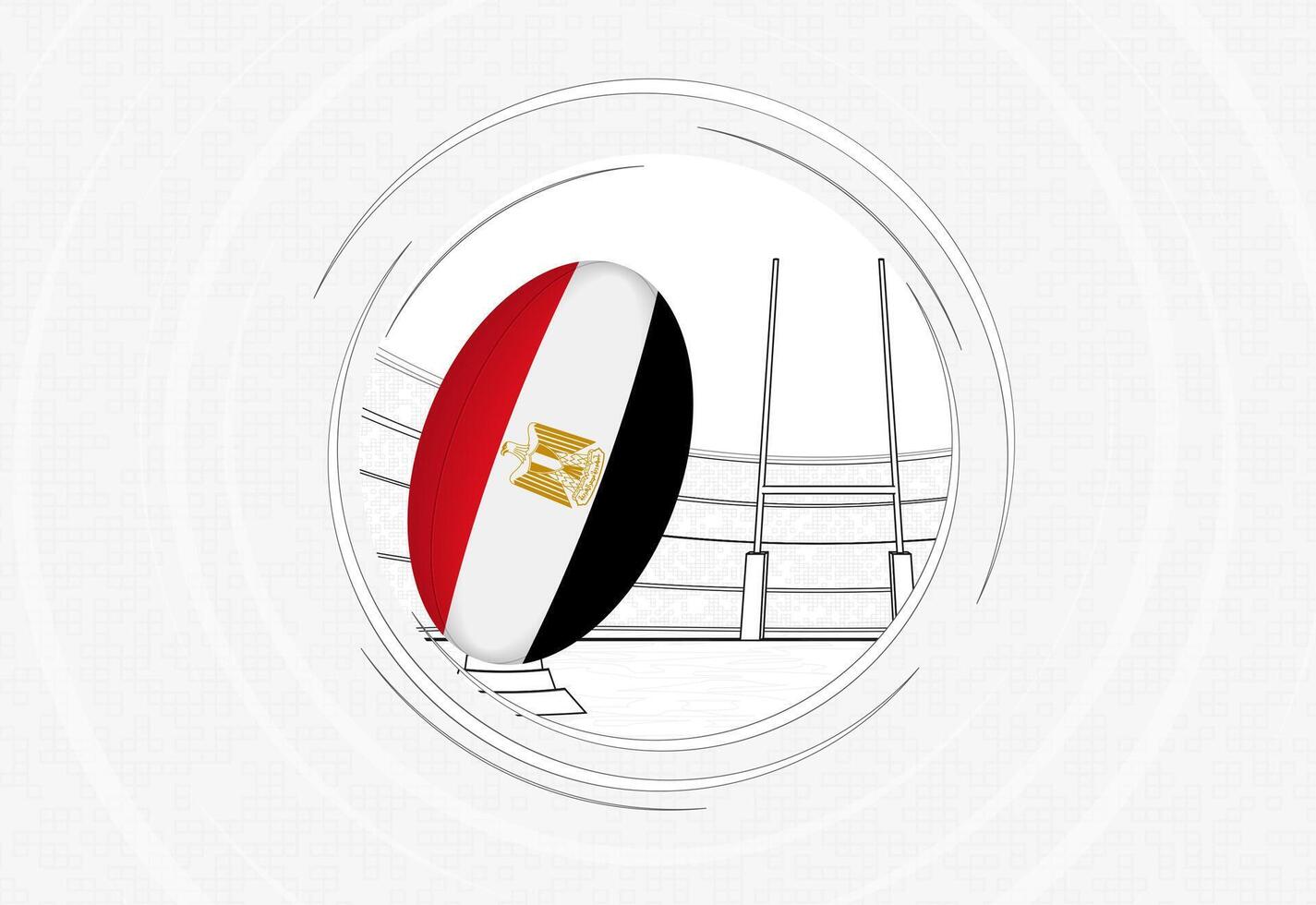 Egypt flag on rugby ball, lined circle rugby icon with ball in a crowded stadium. vector