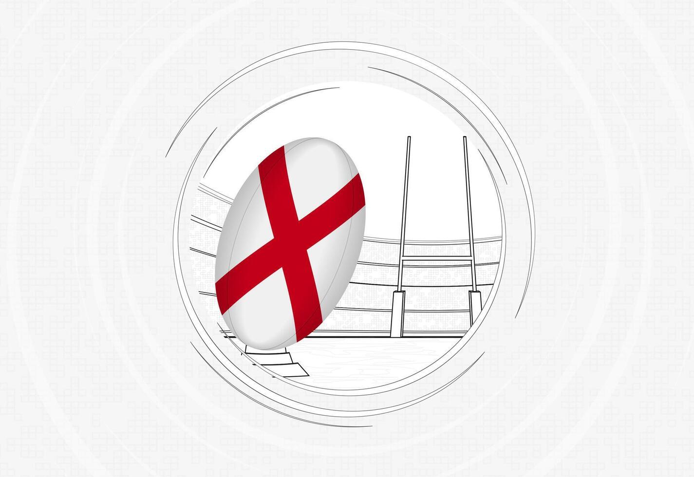 Alabama flag on rugby ball, lined circle rugby icon with ball in a crowded stadium. vector