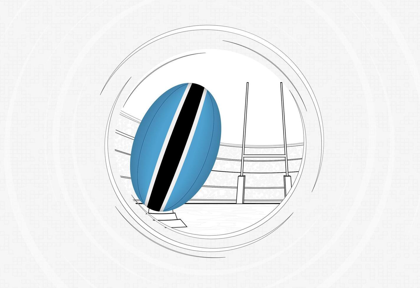 Botswana flag on rugby ball, lined circle rugby icon with ball in a crowded stadium. vector
