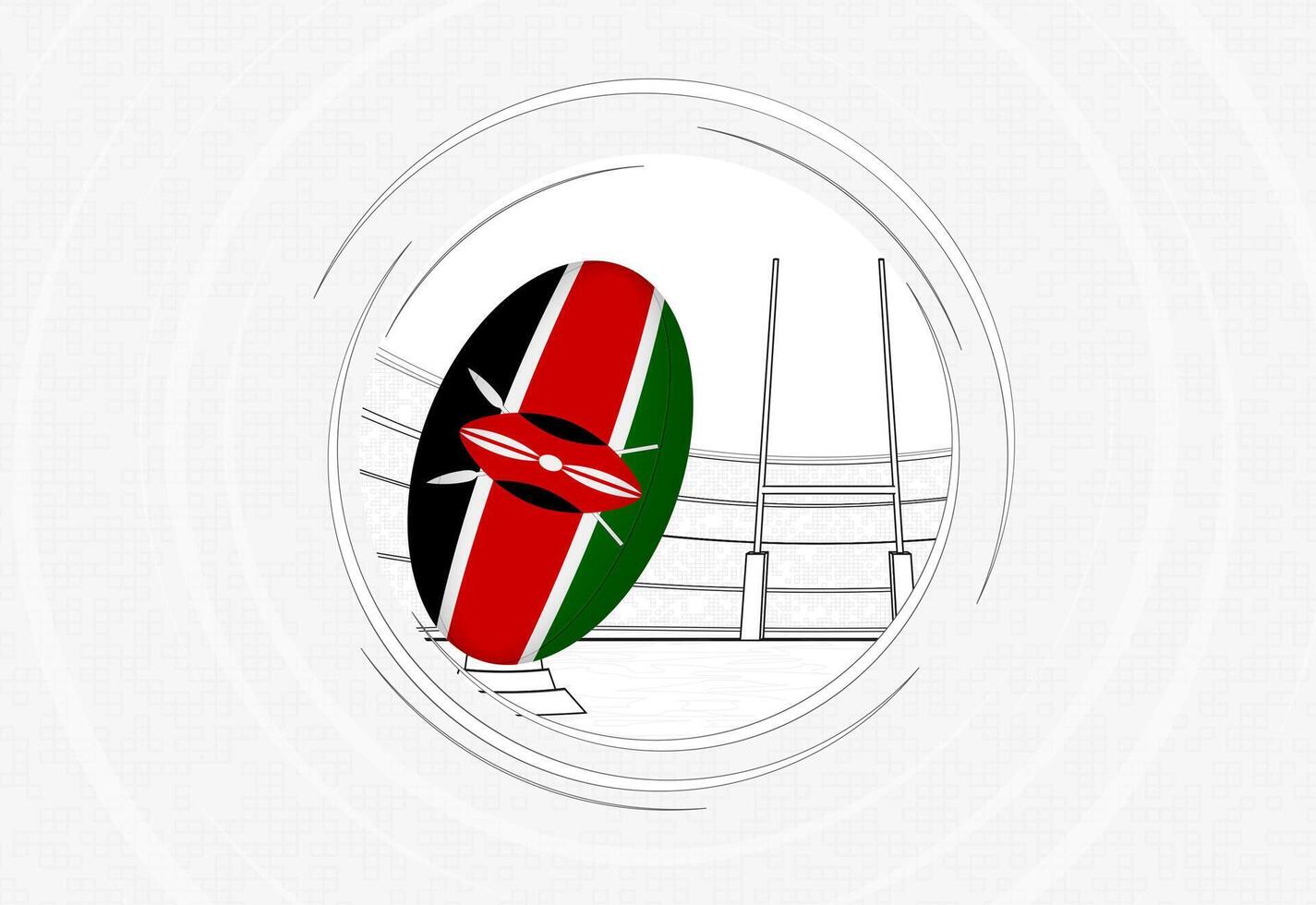 Kenya flag on rugby ball, lined circle rugby icon with ball in a crowded stadium. vector