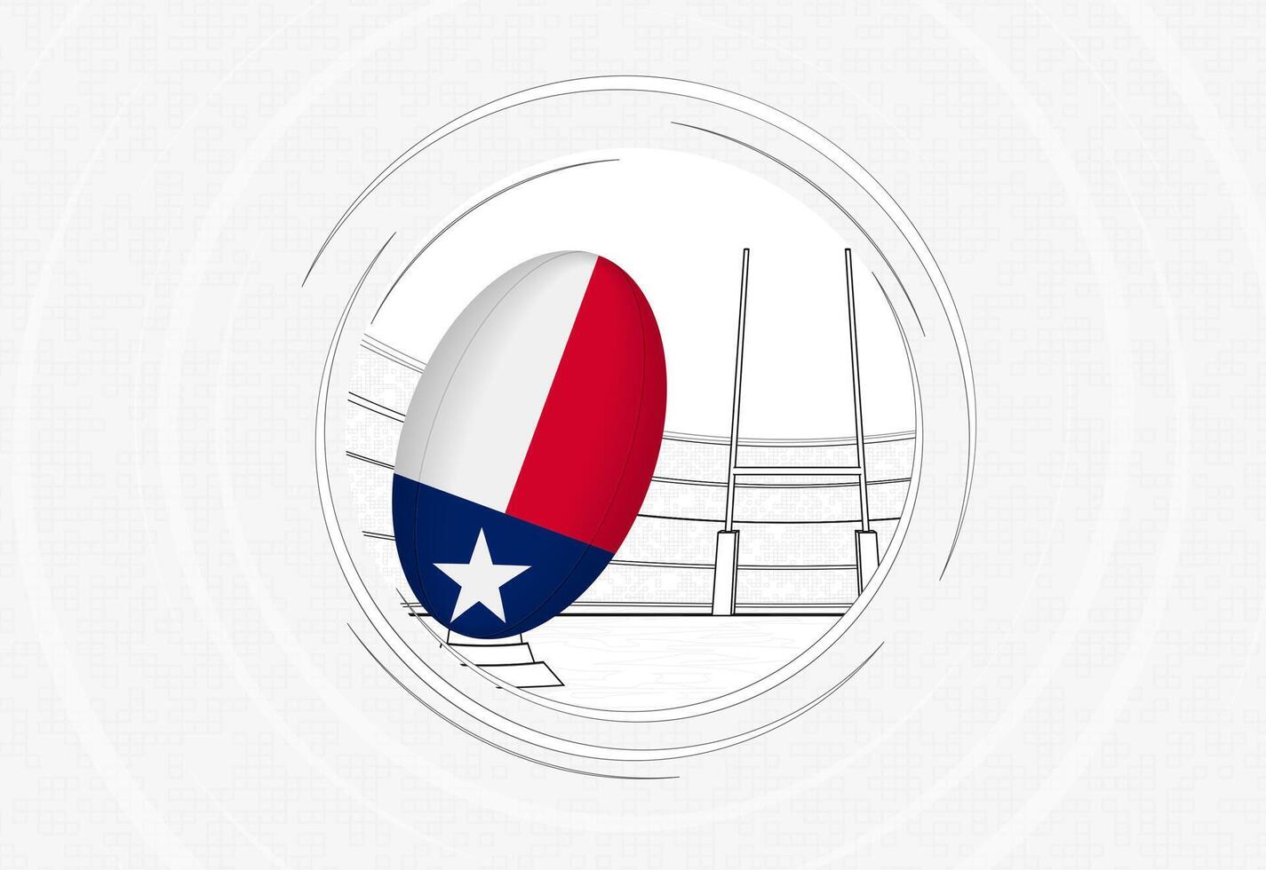 Texas flag on rugby ball, lined circle rugby icon with ball in a crowded stadium. vector