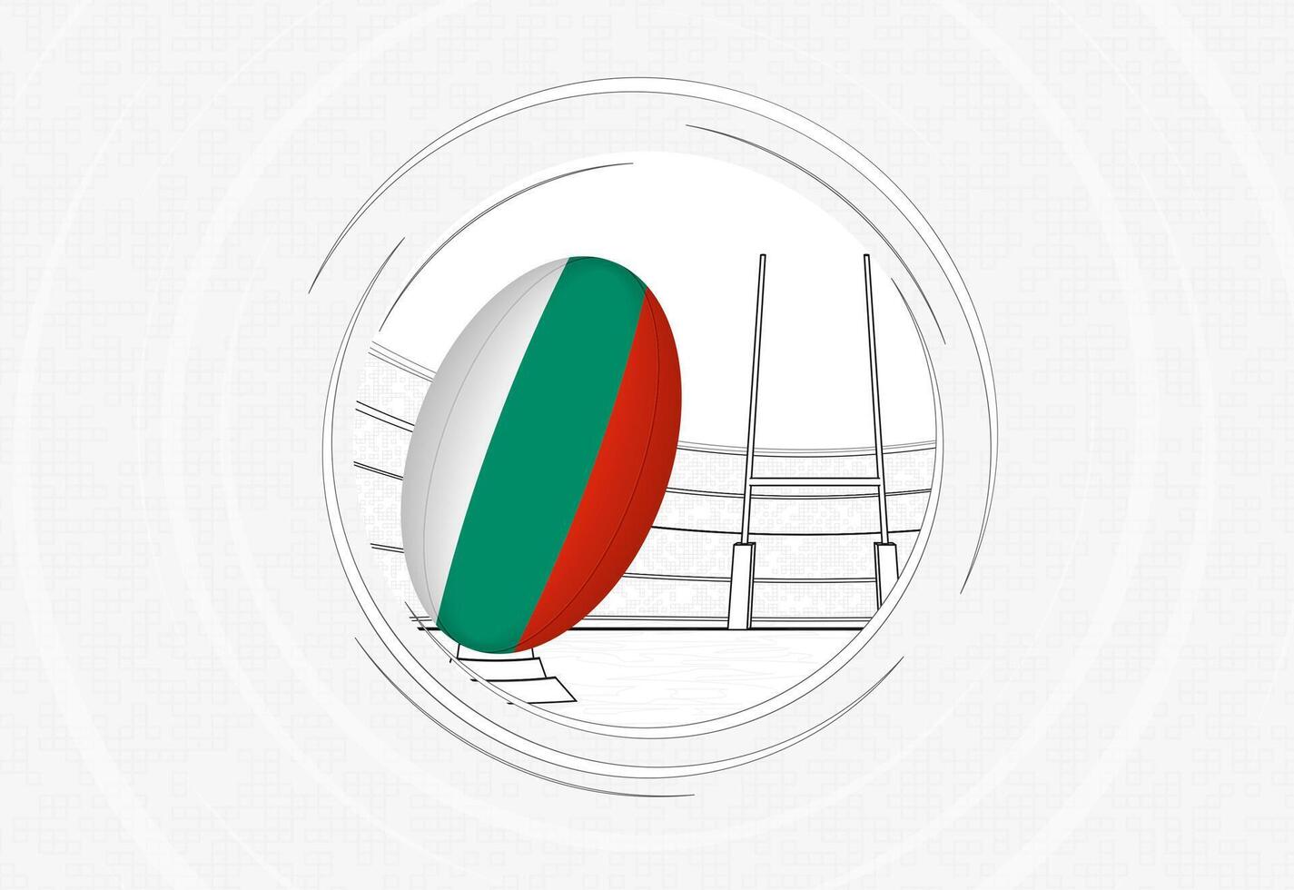 Bulgaria flag on rugby ball, lined circle rugby icon with ball in a crowded stadium. vector