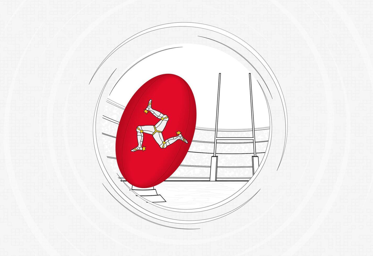 Isle of Man flag on rugby ball, lined circle rugby icon with ball in a crowded stadium. vector