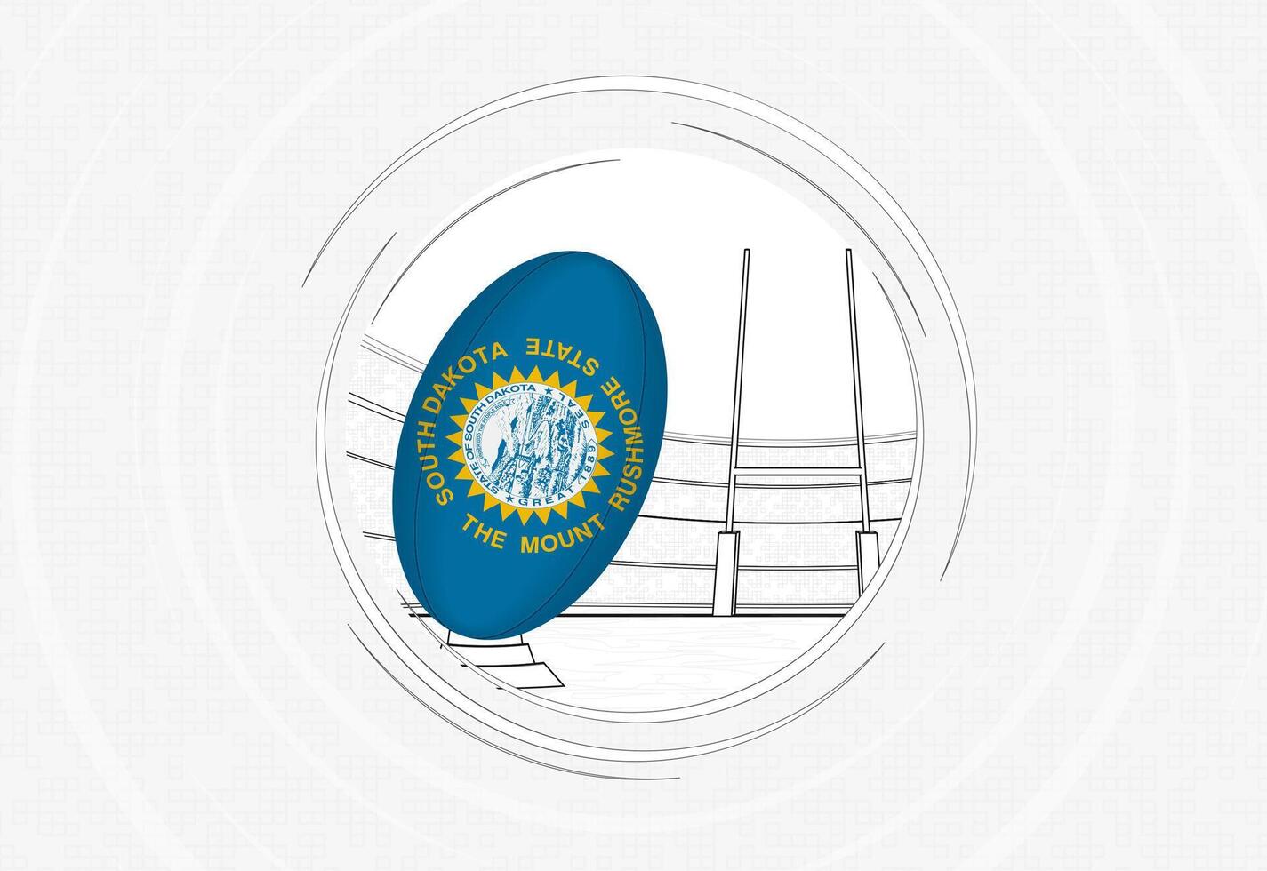 South Dakota flag on rugby ball, lined circle rugby icon with ball in a crowded stadium. vector