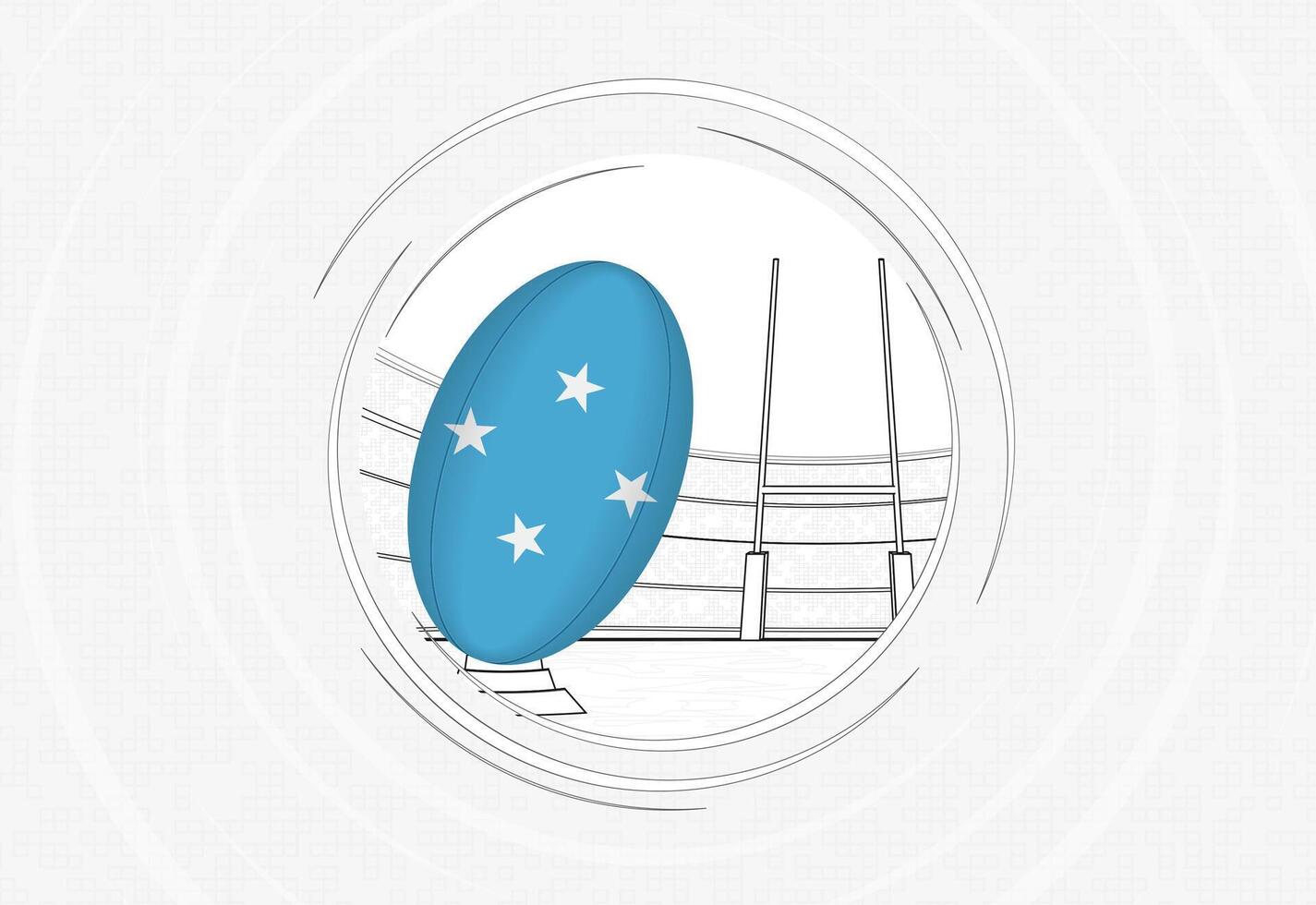 Micronesia flag on rugby ball, lined circle rugby icon with ball in a crowded stadium. vector
