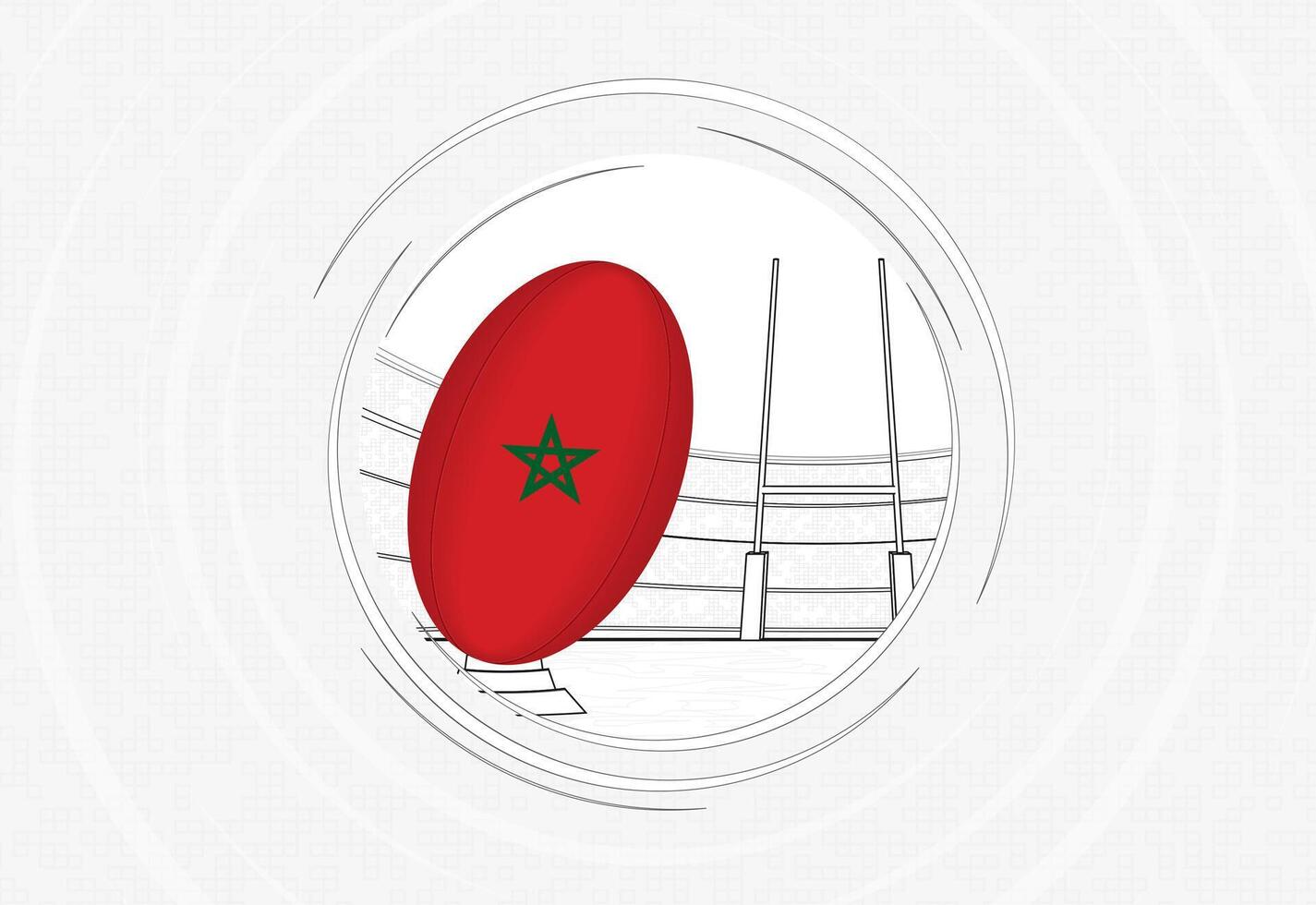 Morocco flag on rugby ball, lined circle rugby icon with ball in a crowded stadium. vector