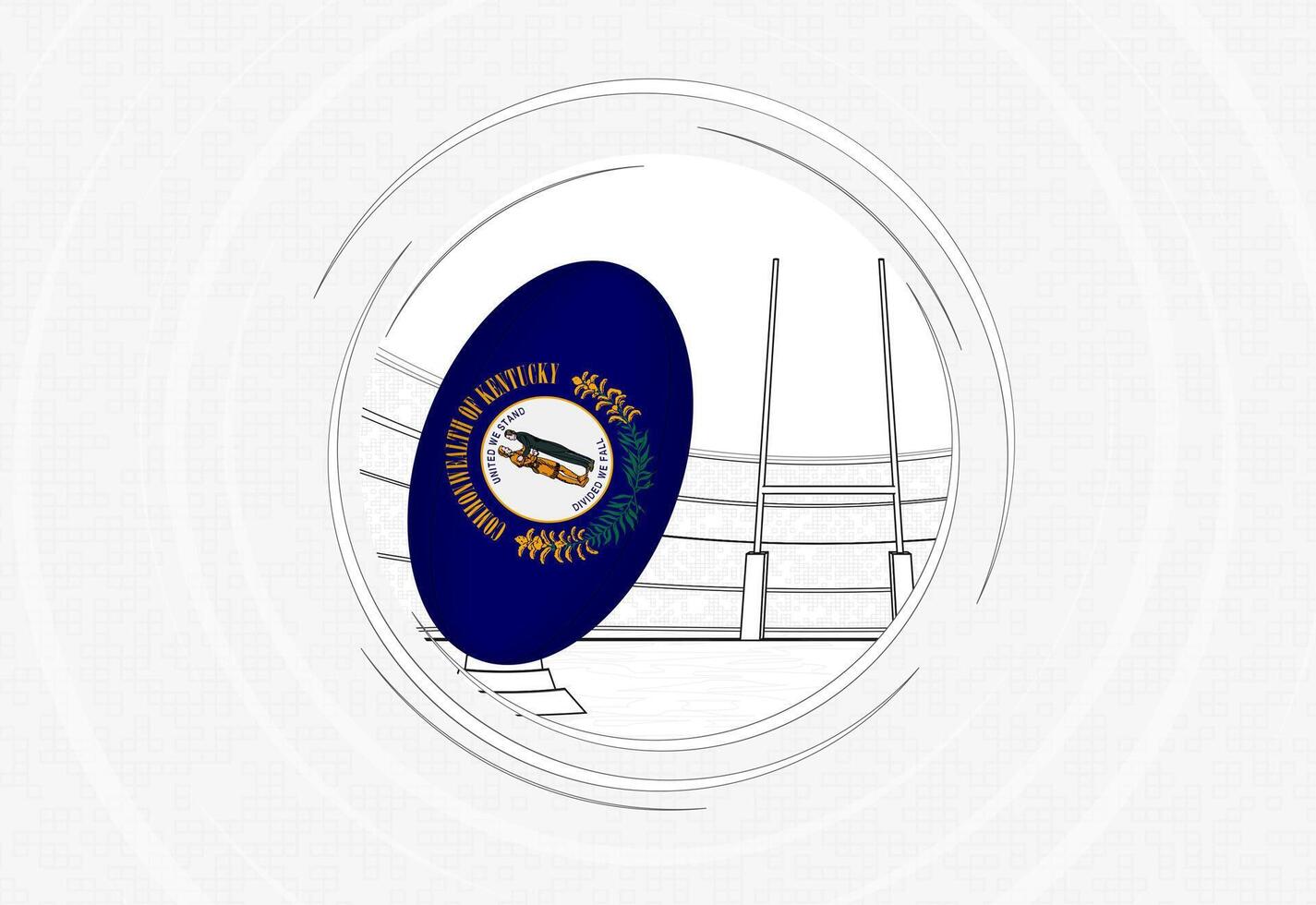 Kentucky flag on rugby ball, lined circle rugby icon with ball in a crowded stadium. vector