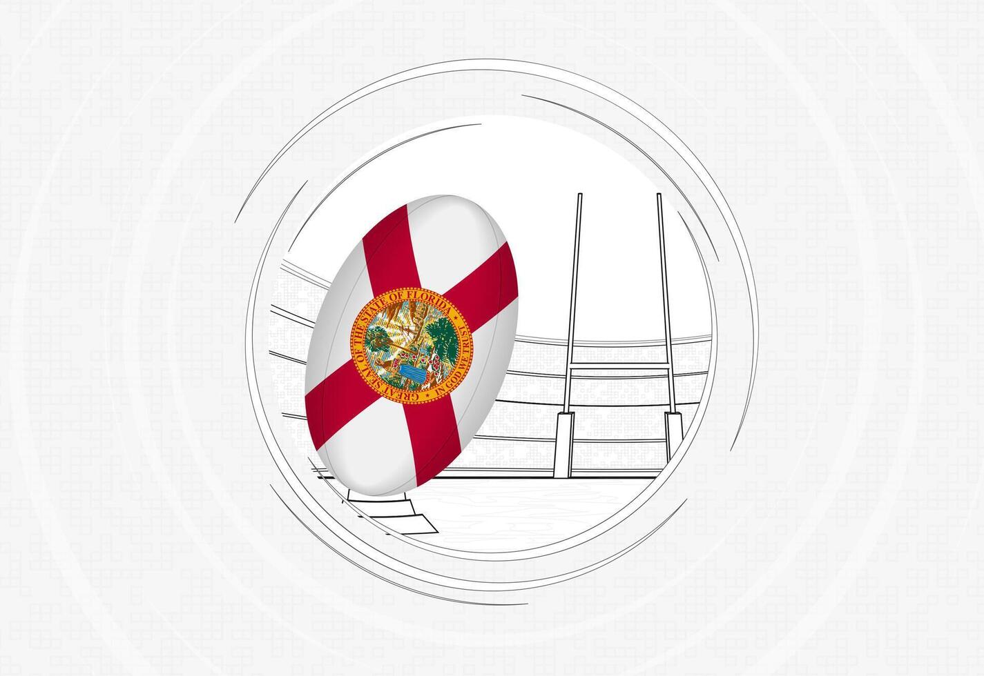 Florida flag on rugby ball, lined circle rugby icon with ball in a crowded stadium. vector