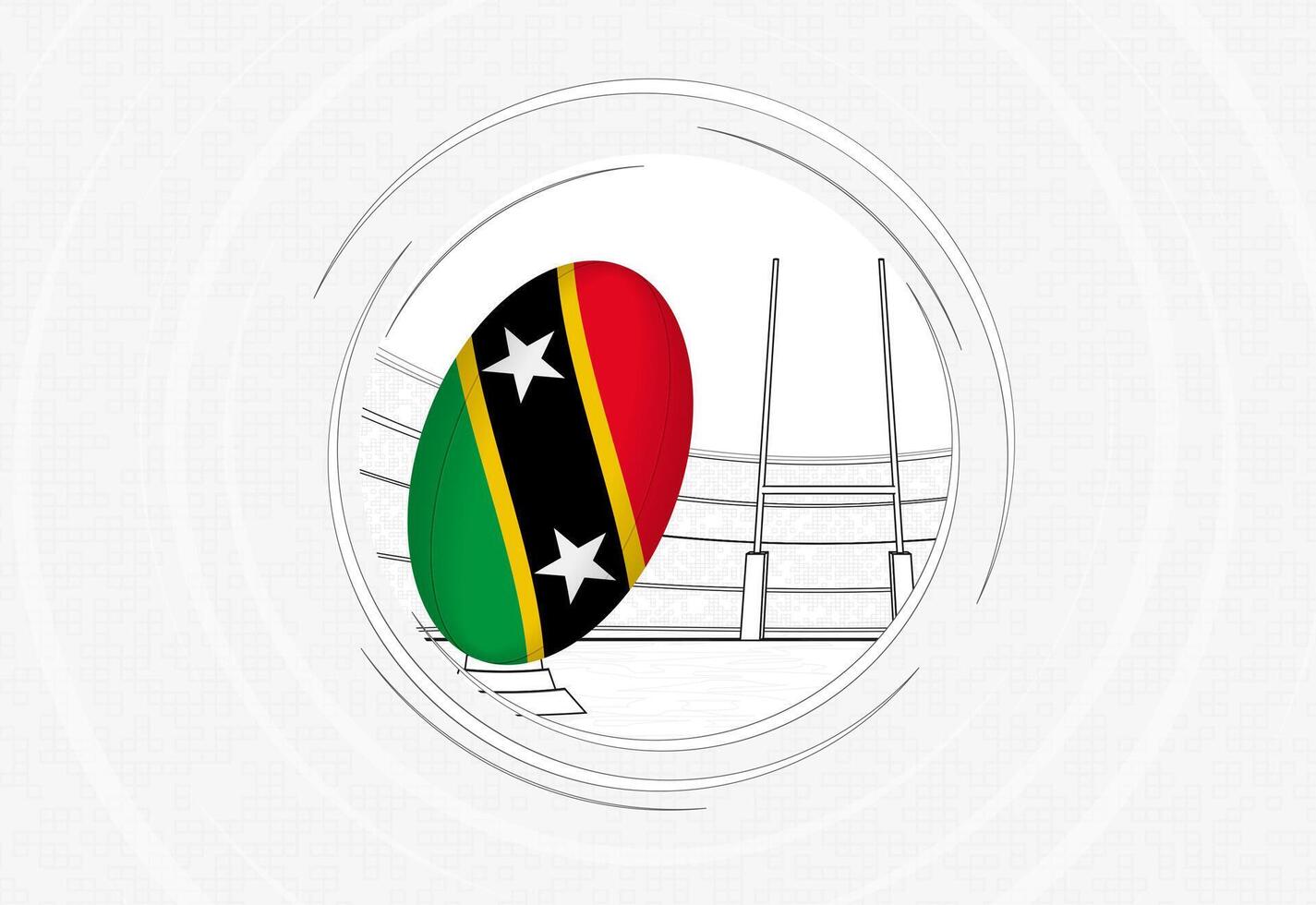 Saint Kitts and Nevis flag on rugby ball, lined circle rugby icon with ball in a crowded stadium. vector