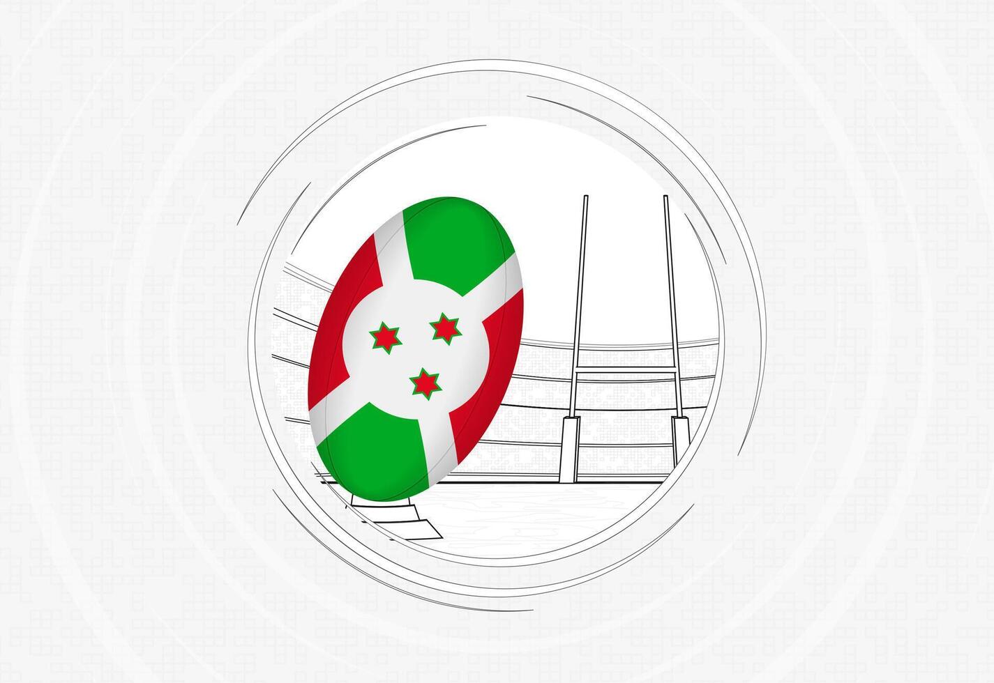 Burundi flag on rugby ball, lined circle rugby icon with ball in a crowded stadium. vector