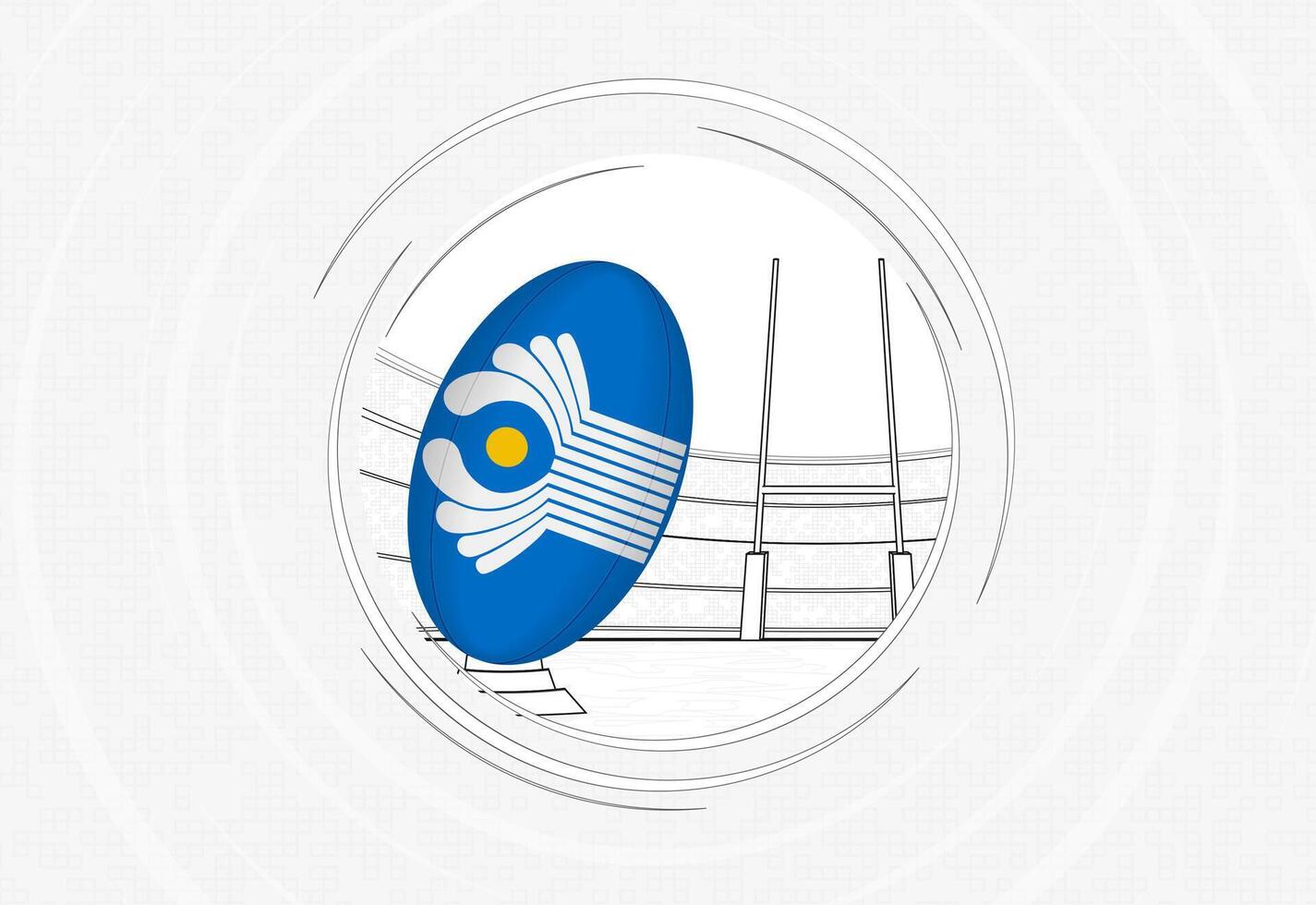 CIS flag on rugby ball, lined circle rugby icon with ball in a crowded stadium. vector