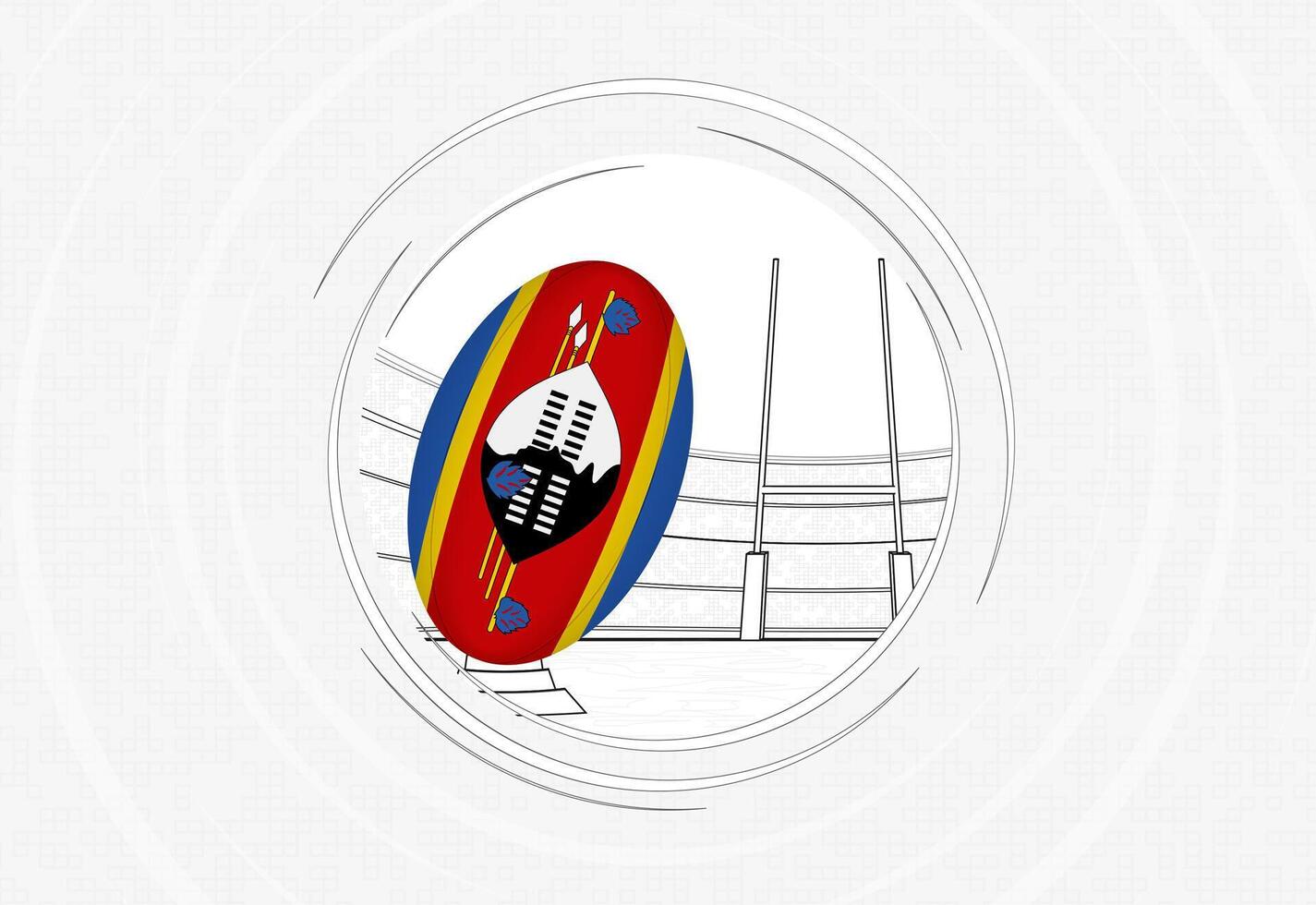 Swaziland flag on rugby ball, lined circle rugby icon with ball in a crowded stadium. vector