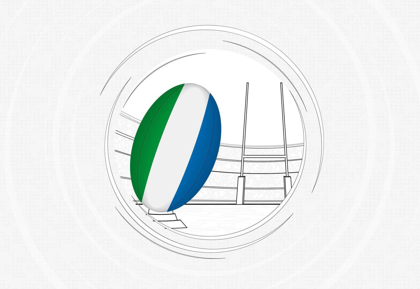 Sierra Leone flag on rugby ball, lined circle rugby icon with ball in a crowded stadium. vector