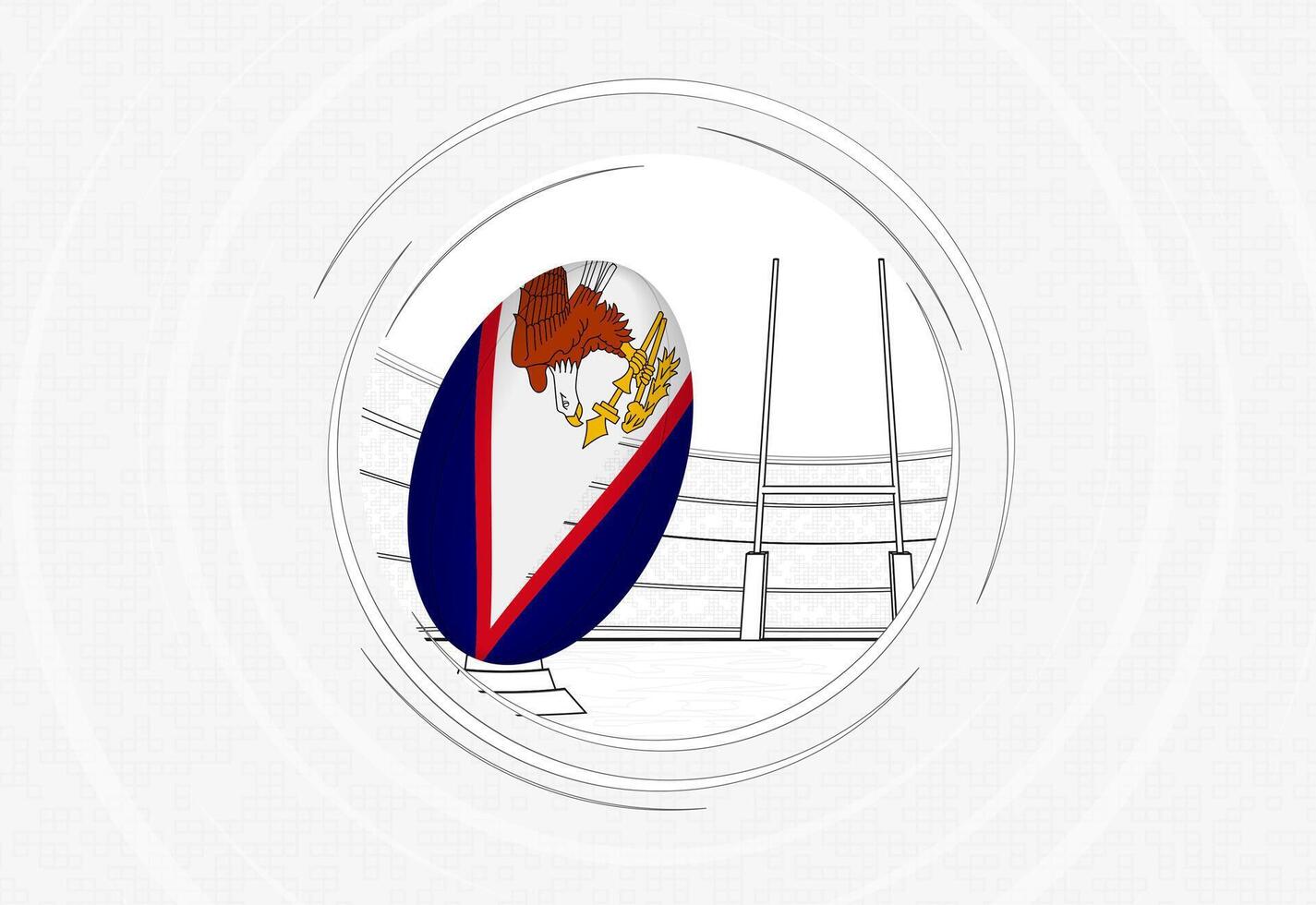 American Samoa flag on rugby ball, lined circle rugby icon with ball in a crowded stadium. vector