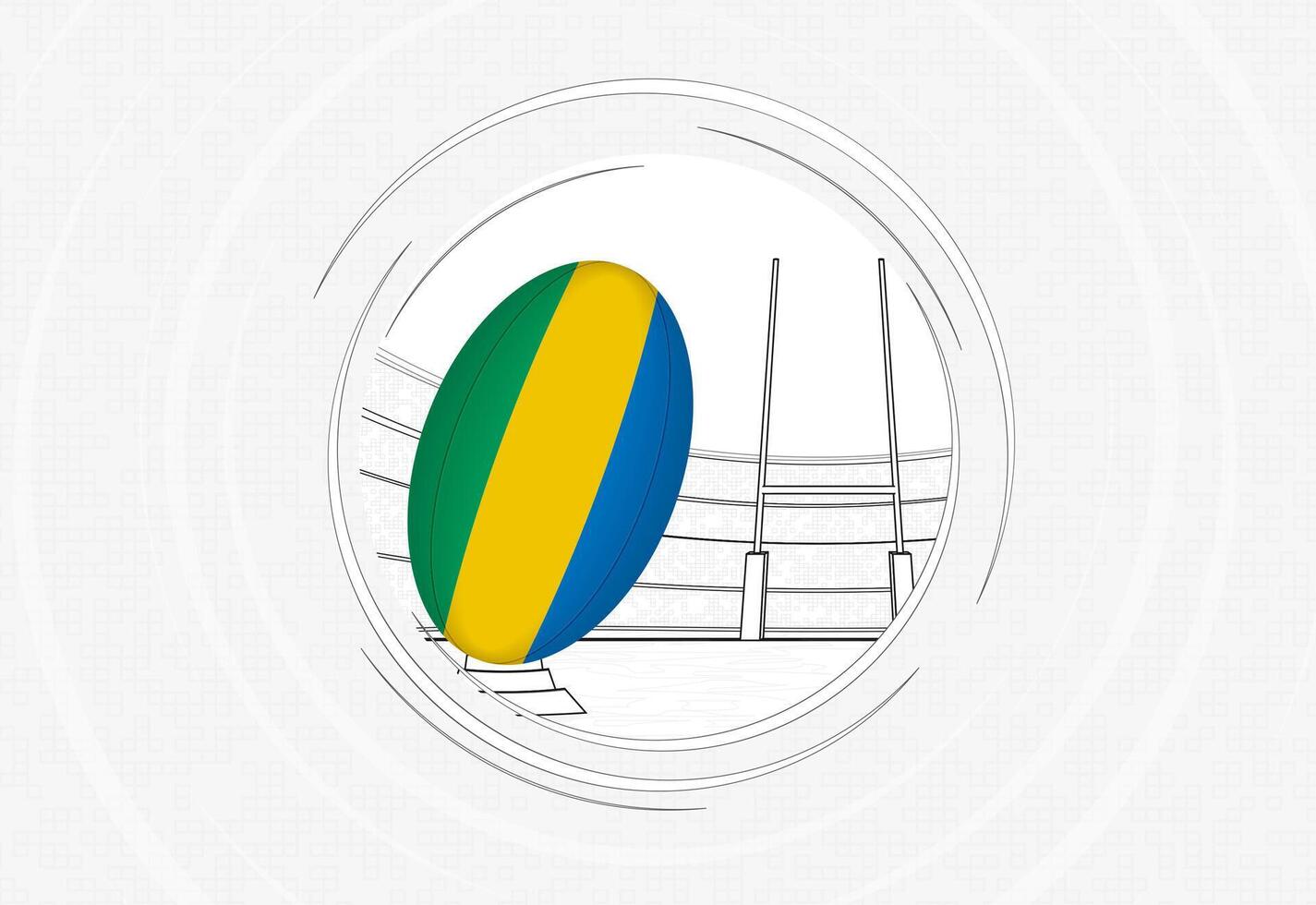 Gabon flag on rugby ball, lined circle rugby icon with ball in a crowded stadium. vector
