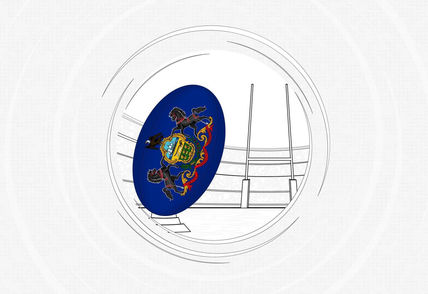 Pennsylvania flag on rugby ball, lined circle rugby icon with ball in a crowded stadium. vector