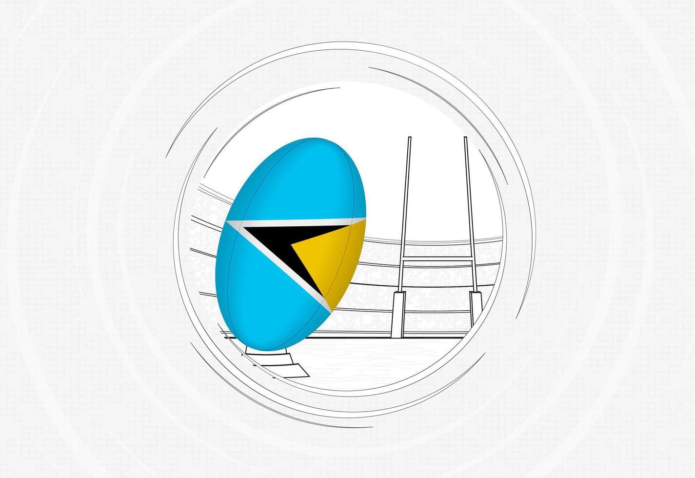 Saint Lucia flag on rugby ball, lined circle rugby icon with ball in a crowded stadium. vector