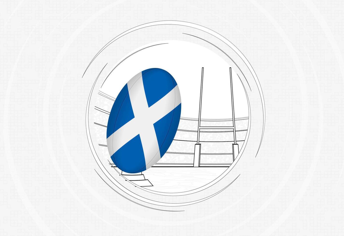 Scotland flag on rugby ball, lined circle rugby icon with ball in a crowded stadium. vector
