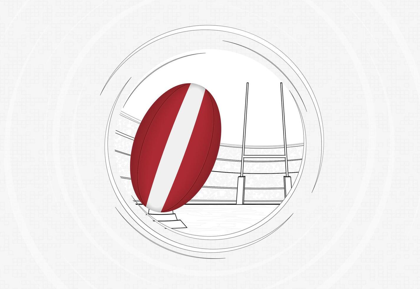 Latvia flag on rugby ball, lined circle rugby icon with ball in a crowded stadium. vector