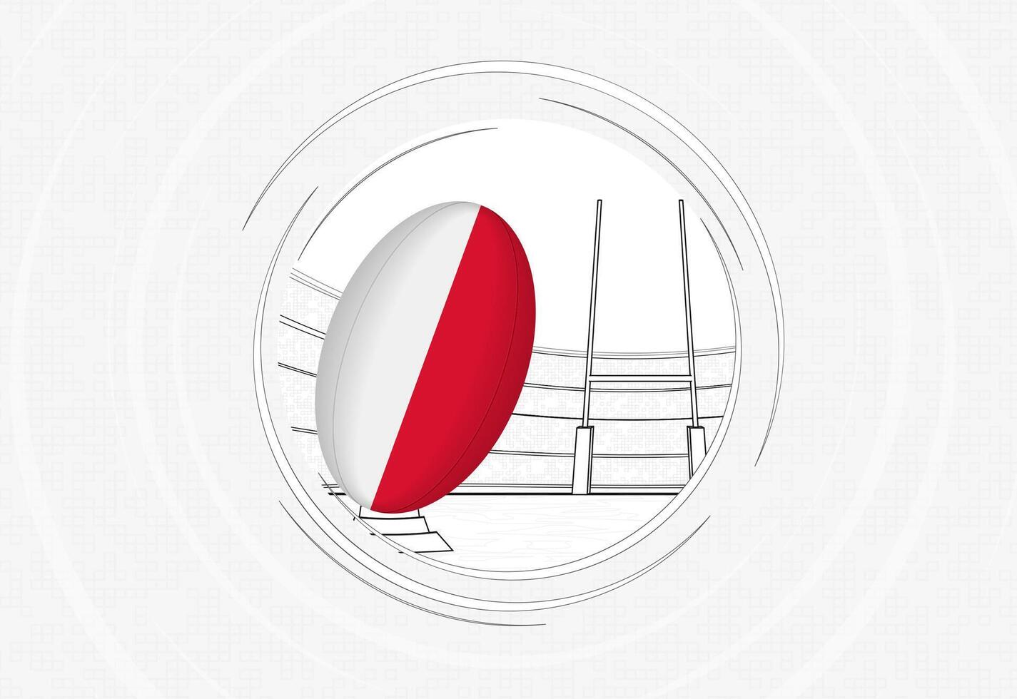 Poland flag on rugby ball, lined circle rugby icon with ball in a crowded stadium. vector