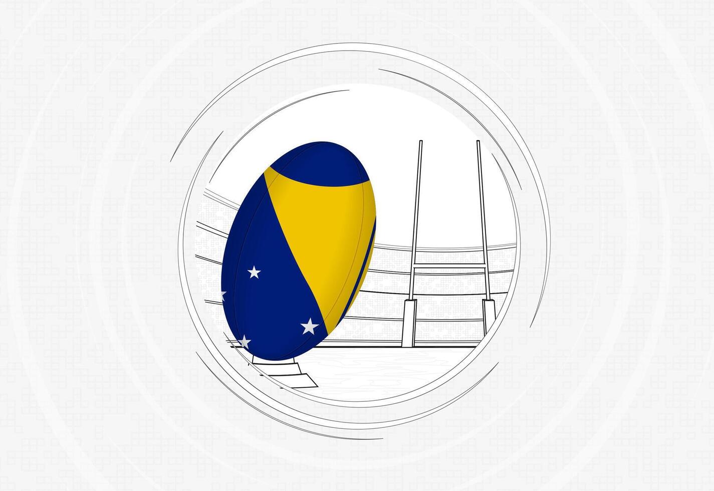 Tokelau flag on rugby ball, lined circle rugby icon with ball in a crowded stadium. vector
